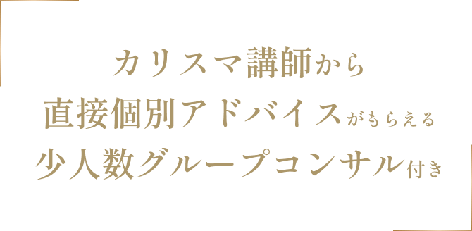 カリスマ講師から
直接個別アドバイスがもらえる
少人数グループコンサル付き